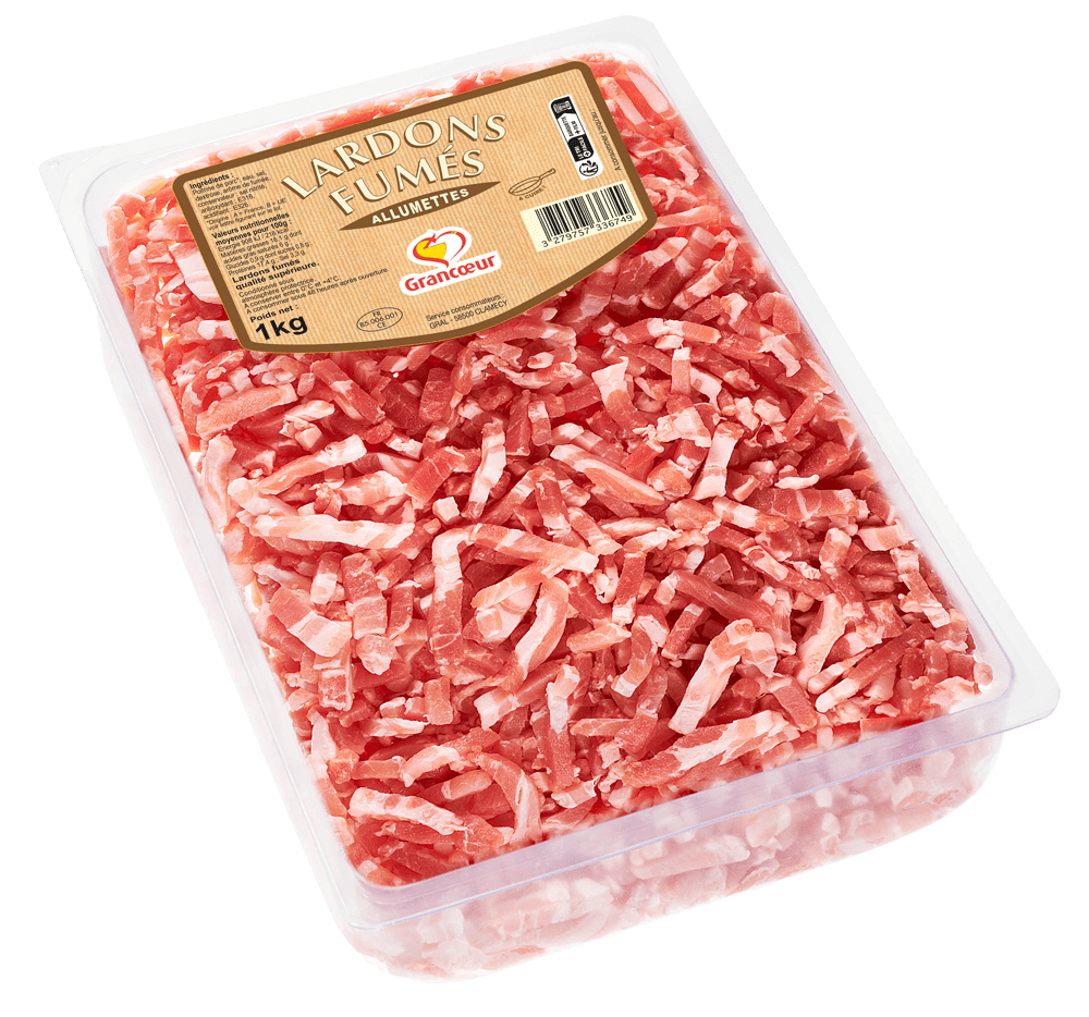 Lardons fumés allumettes 5/5 GRANCOEUR - Barquette de 1kg - Colis x 8