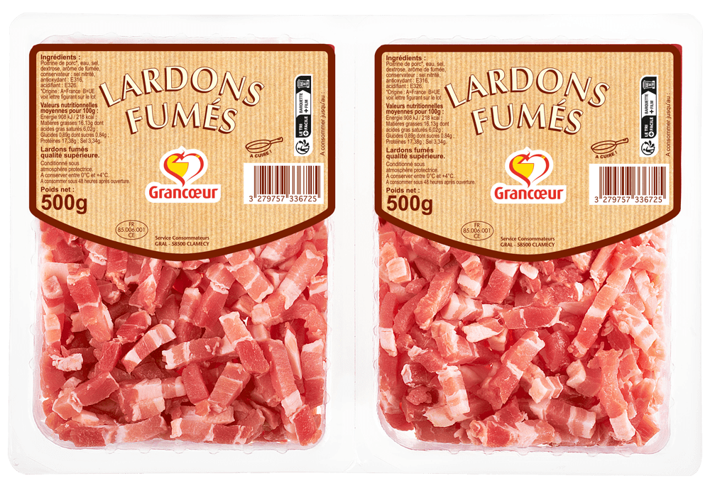 Lardons fumés 7/7 GRANCOEUR - Barquette s/at 2x500g - Colis x 8