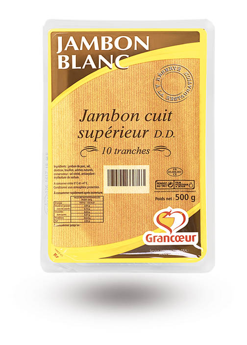 Jambon blanc cuit supérieur DD GRANCOEUR - Barquette de 10 tranches