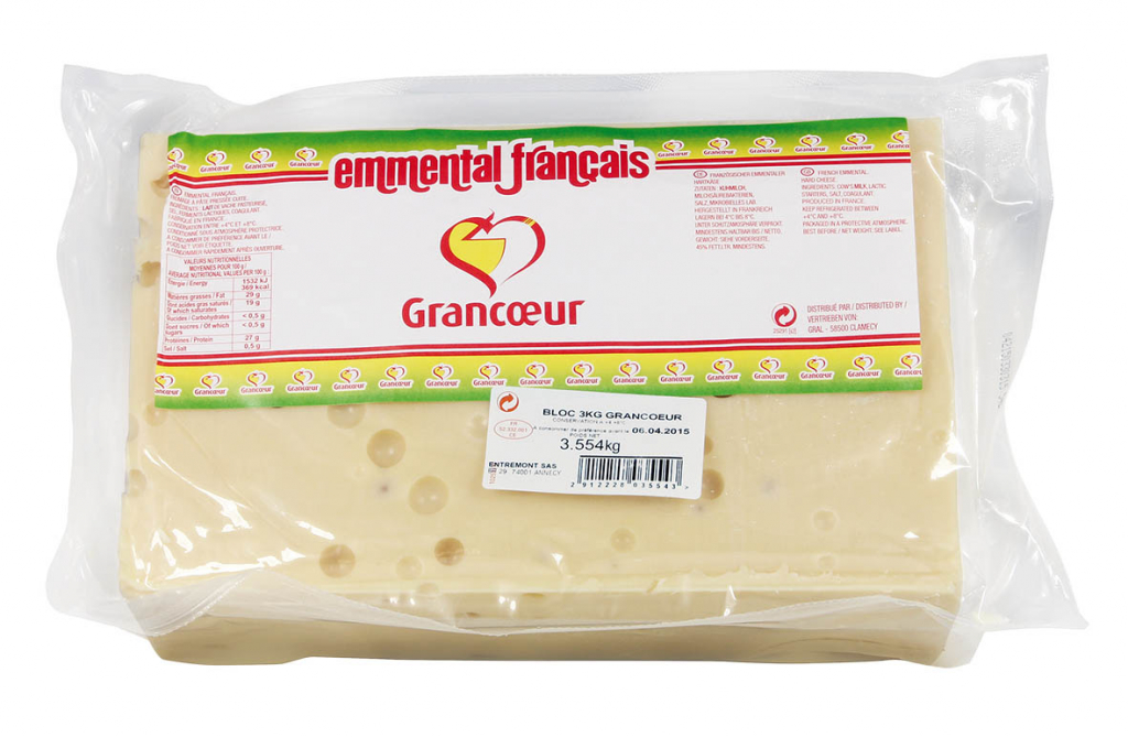 Emmental Français Bloc GRANCOEUR - 45% MG - Pièce de 3kg